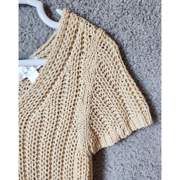 LOFT Women's Short Sleeve V Neck Pullover Sweater Open Knit Acrylic Beige Size S - Picture 3 of 10